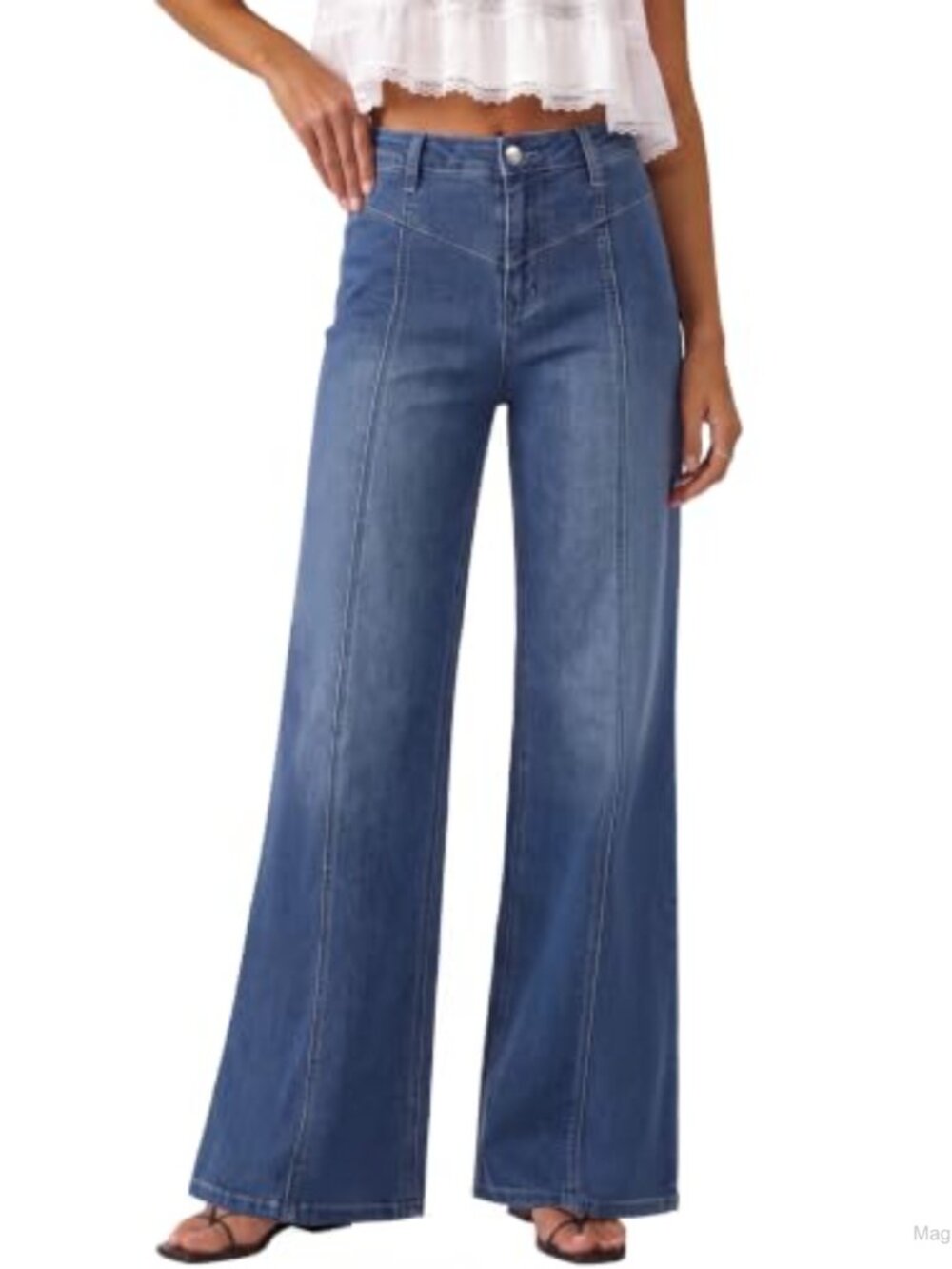Wide Leg High Waisted Stretchy Jeans with Pockets